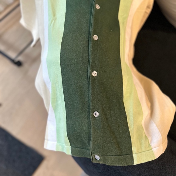 Men's GOLF WANG Green / Beige Knit Short Sleeve Button Up Polo - Size XL - Picture 13 of 14